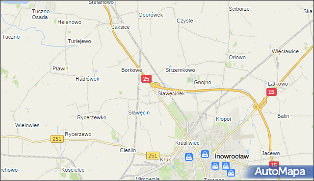 mapa Sławęcinek gmina Inowrocław, Sławęcinek gmina Inowrocław na mapie Targeo