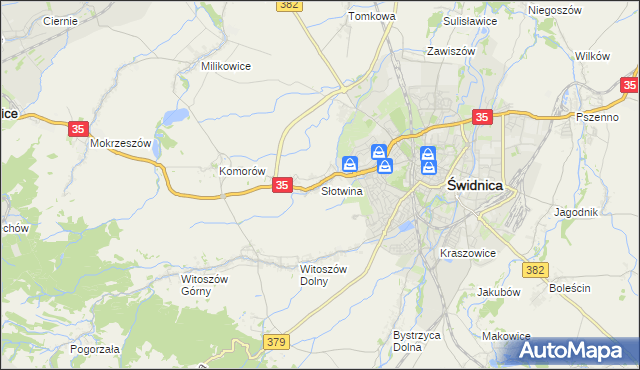 mapa Słotwina gmina Świdnica, Słotwina gmina Świdnica na mapie Targeo