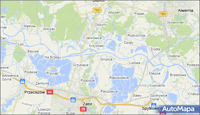 mapa Smolice gmina Zator, Smolice gmina Zator na mapie Targeo