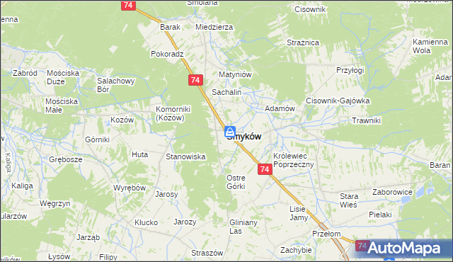 mapa Smyków powiat konecki, Smyków powiat konecki na mapie Targeo