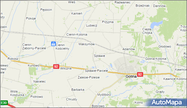 mapa Spławie gmina Golina, Spławie gmina Golina na mapie Targeo