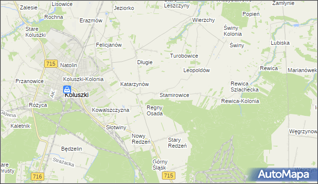 mapa Stamirowice gmina Koluszki, Stamirowice gmina Koluszki na mapie Targeo