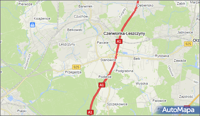 mapa Stanowice gmina Czerwionka-Leszczyny, Stanowice gmina Czerwionka-Leszczyny na mapie Targeo