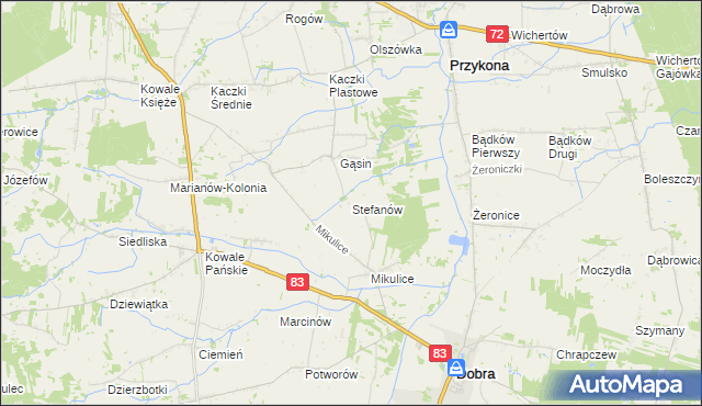 mapa Stefanów gmina Dobra, Stefanów gmina Dobra na mapie Targeo