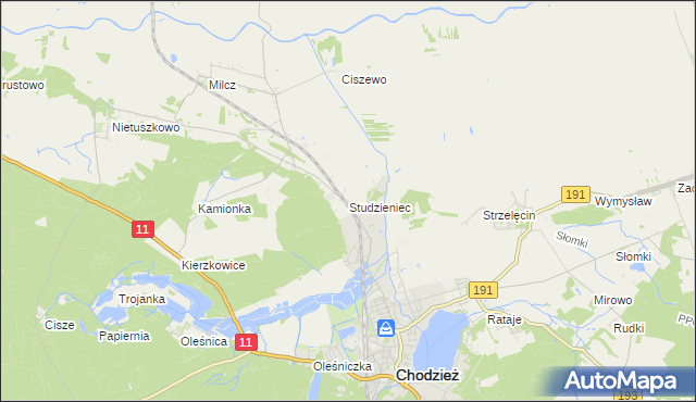 mapa Studzieniec gmina Chodzież, Studzieniec gmina Chodzież na mapie Targeo