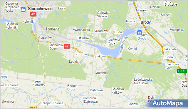 mapa Styków gmina Brody, Styków gmina Brody na mapie Targeo