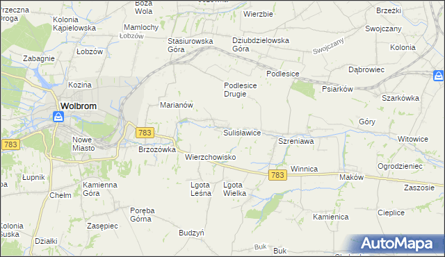 mapa Sulisławice gmina Wolbrom, Sulisławice gmina Wolbrom na mapie Targeo