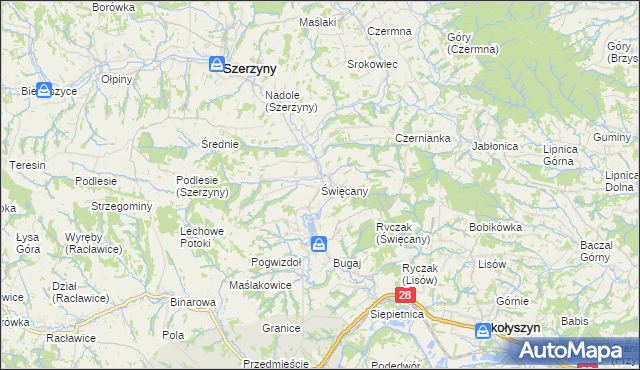 mapa Święcany, Święcany na mapie Targeo