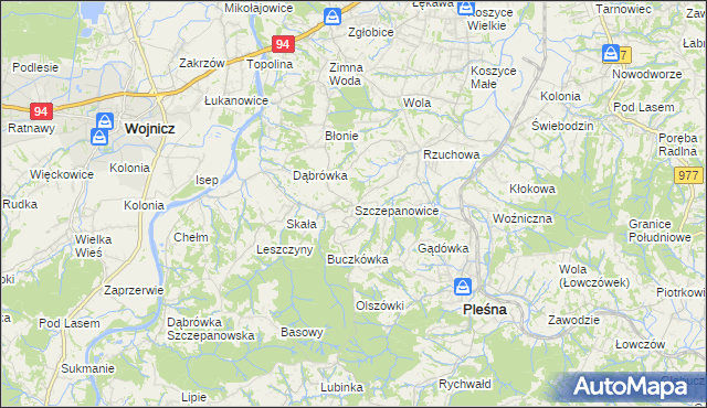 mapa Szczepanowice gmina Pleśna, Szczepanowice gmina Pleśna na mapie Targeo