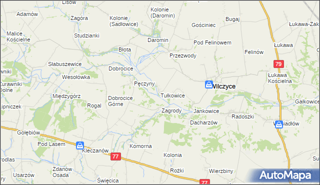 mapa Tułkowice gmina Wilczyce, Tułkowice gmina Wilczyce na mapie Targeo