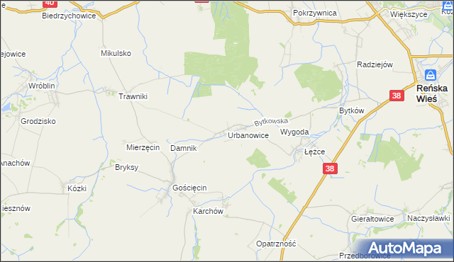 mapa Urbanowice, Urbanowice na mapie Targeo