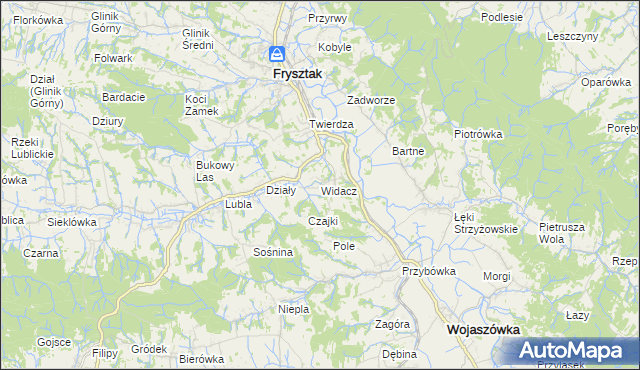 mapa Widacz gmina Frysztak, Widacz gmina Frysztak na mapie Targeo