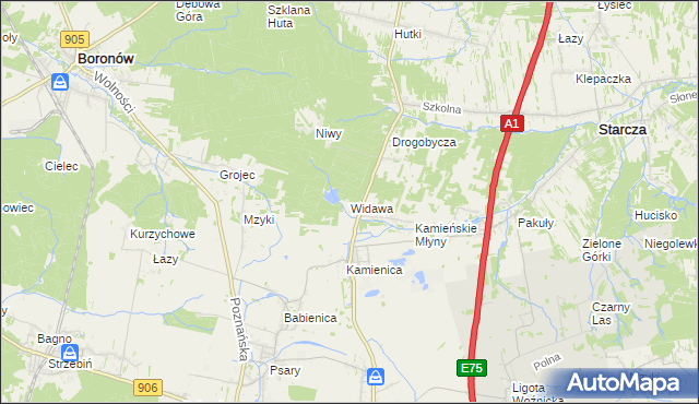 mapa Widawa gmina Woźniki, Widawa gmina Woźniki na mapie Targeo