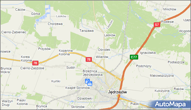 mapa Wilanów gmina Jędrzejów, Wilanów gmina Jędrzejów na mapie Targeo