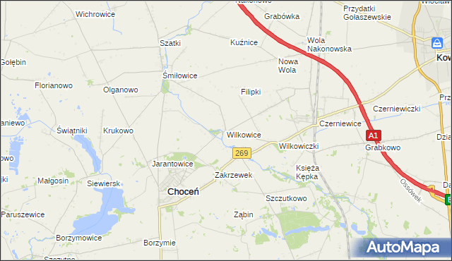 mapa Wilkowice gmina Choceń, Wilkowice gmina Choceń na mapie Targeo