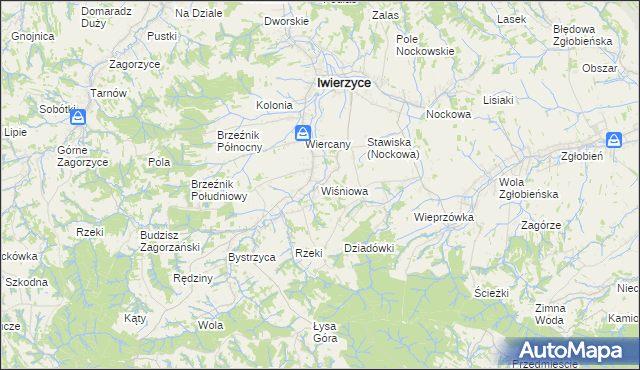 mapa Wiśniowa gmina Iwierzyce, Wiśniowa gmina Iwierzyce na mapie Targeo