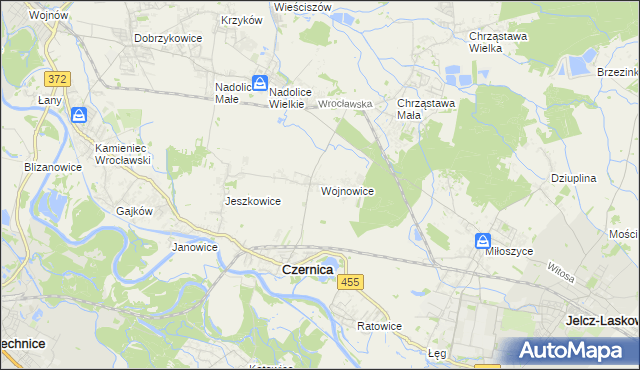 mapa Wojnowice gmina Czernica, Wojnowice gmina Czernica na mapie Targeo