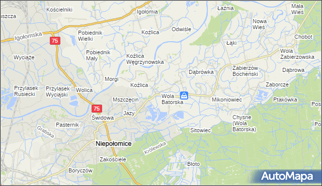 mapa Wola Batorska, Wola Batorska na mapie Targeo