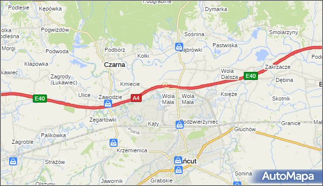 mapa Wola Mała gmina Czarna, Wola Mała gmina Czarna na mapie Targeo