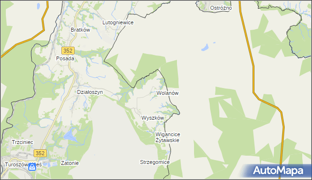 mapa Wolanów gmina Bogatynia, Wolanów gmina Bogatynia na mapie Targeo