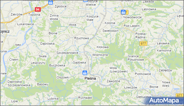 mapa Woźniczna, Woźniczna na mapie Targeo