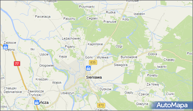 mapa Wylewa, Wylewa na mapie Targeo