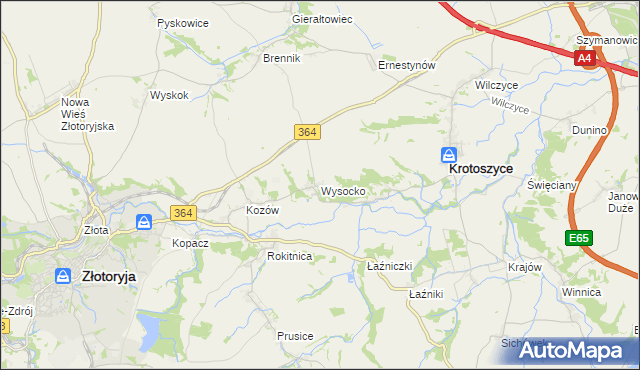 mapa Wysocko gmina Złotoryja, Wysocko gmina Złotoryja na mapie Targeo