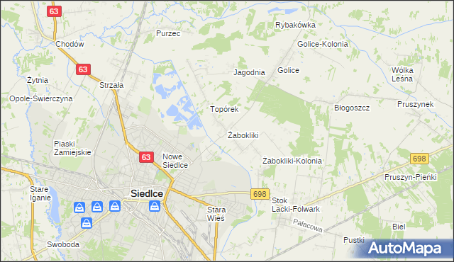 mapa Żabokliki gmina Siedlce, Żabokliki gmina Siedlce na mapie Targeo