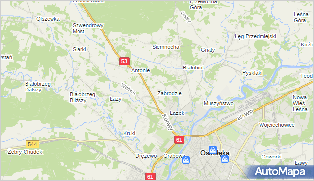 mapa Zabrodzie gmina Olszewo-Borki, Zabrodzie gmina Olszewo-Borki na mapie Targeo