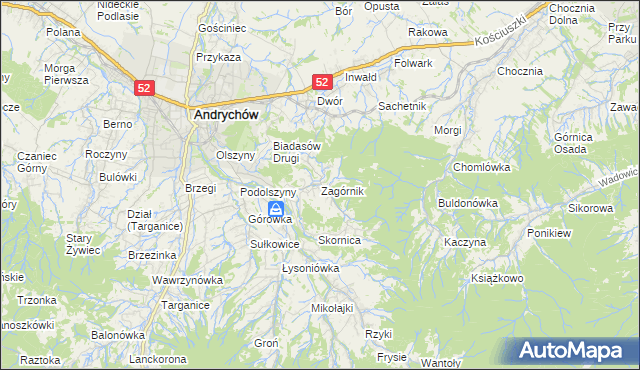 mapa Zagórnik gmina Andrychów, Zagórnik gmina Andrychów na mapie Targeo