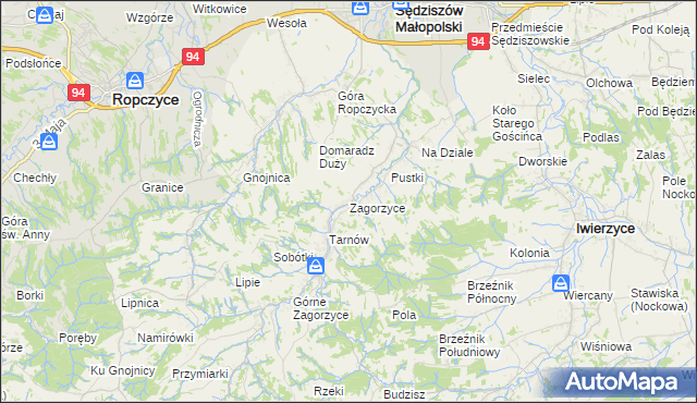 mapa Zagorzyce gmina Sędziszów Małopolski, Zagorzyce gmina Sędziszów Małopolski na mapie Targeo