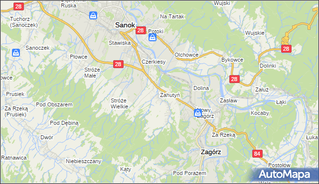 mapa Zahutyń, Zahutyń na mapie Targeo