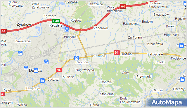 mapa Zawada gmina Dębica, Zawada gmina Dębica na mapie Targeo