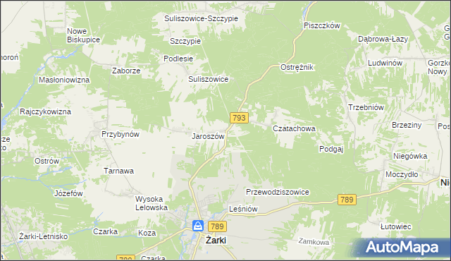 mapa Zawada gmina Żarki, Zawada gmina Żarki na mapie Targeo