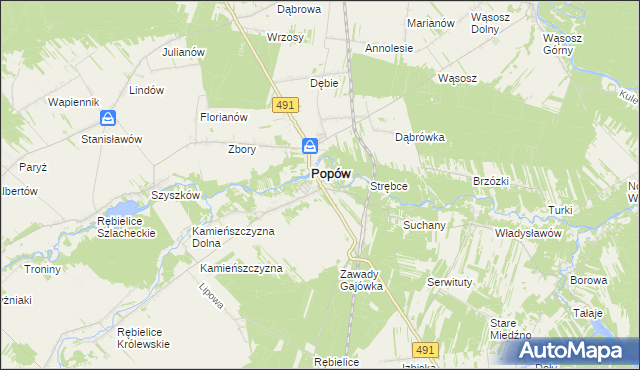 mapa Zawady gmina Popów, Zawady gmina Popów na mapie Targeo