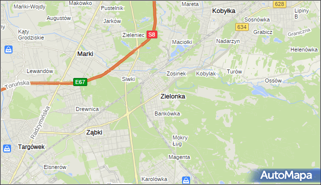 mapa Zielonka powiat wołomiński, Zielonka powiat wołomiński na mapie Targeo
