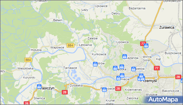 mapa Kuńkowce, Kuńkowce na mapie Targeo