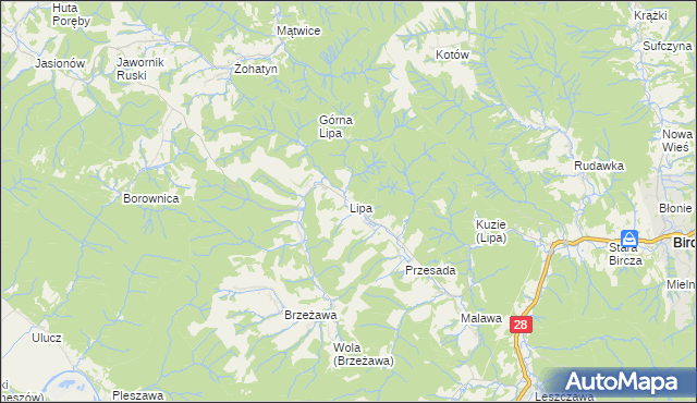 mapa Lipa gmina Bircza, Lipa gmina Bircza na mapie Targeo