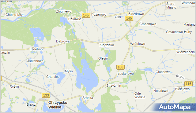 mapa Olesin gmina Wronki, Olesin gmina Wronki na mapie Targeo