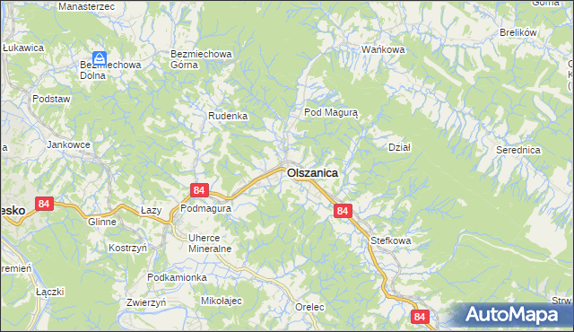 mapa Olszanica powiat leski, Olszanica powiat leski na mapie Targeo