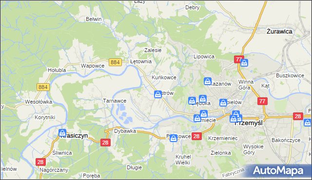 mapa Ostrów gmina Przemyśl, Ostrów gmina Przemyśl na mapie Targeo