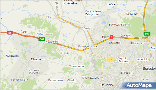 mapa Porosły-Kolonia, Porosły-Kolonia na mapie Targeo