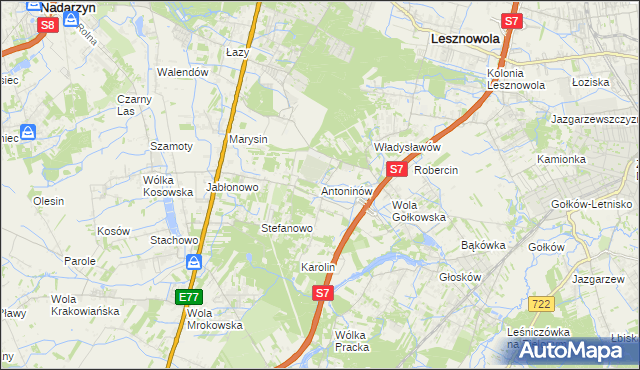 mapa Antoninów gmina Piaseczno, Antoninów gmina Piaseczno na mapie Targeo