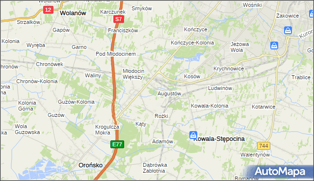 mapa Augustów gmina Kowala, Augustów gmina Kowala na mapie Targeo