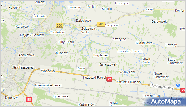 mapa Bogdaniec gmina Sochaczew, Bogdaniec gmina Sochaczew na mapie Targeo