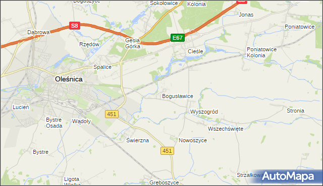 mapa Bogusławice gmina Oleśnica, Bogusławice gmina Oleśnica na mapie Targeo