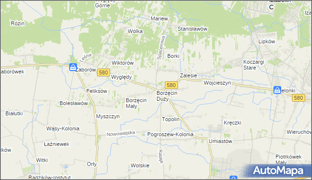 mapa Borzęcin Duży, Borzęcin Duży na mapie Targeo