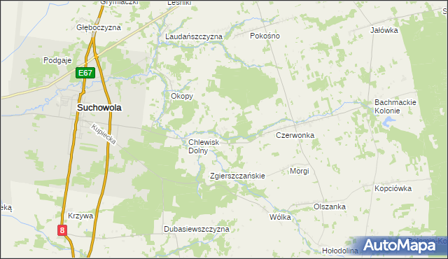 mapa Brukowo, Brukowo na mapie Targeo