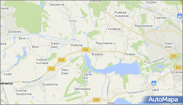 mapa Brzeźce gmina Pszczyna, Brzeźce gmina Pszczyna na mapie Targeo