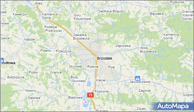 mapa Brzostek powiat dębicki, Brzostek powiat dębicki na mapie Targeo